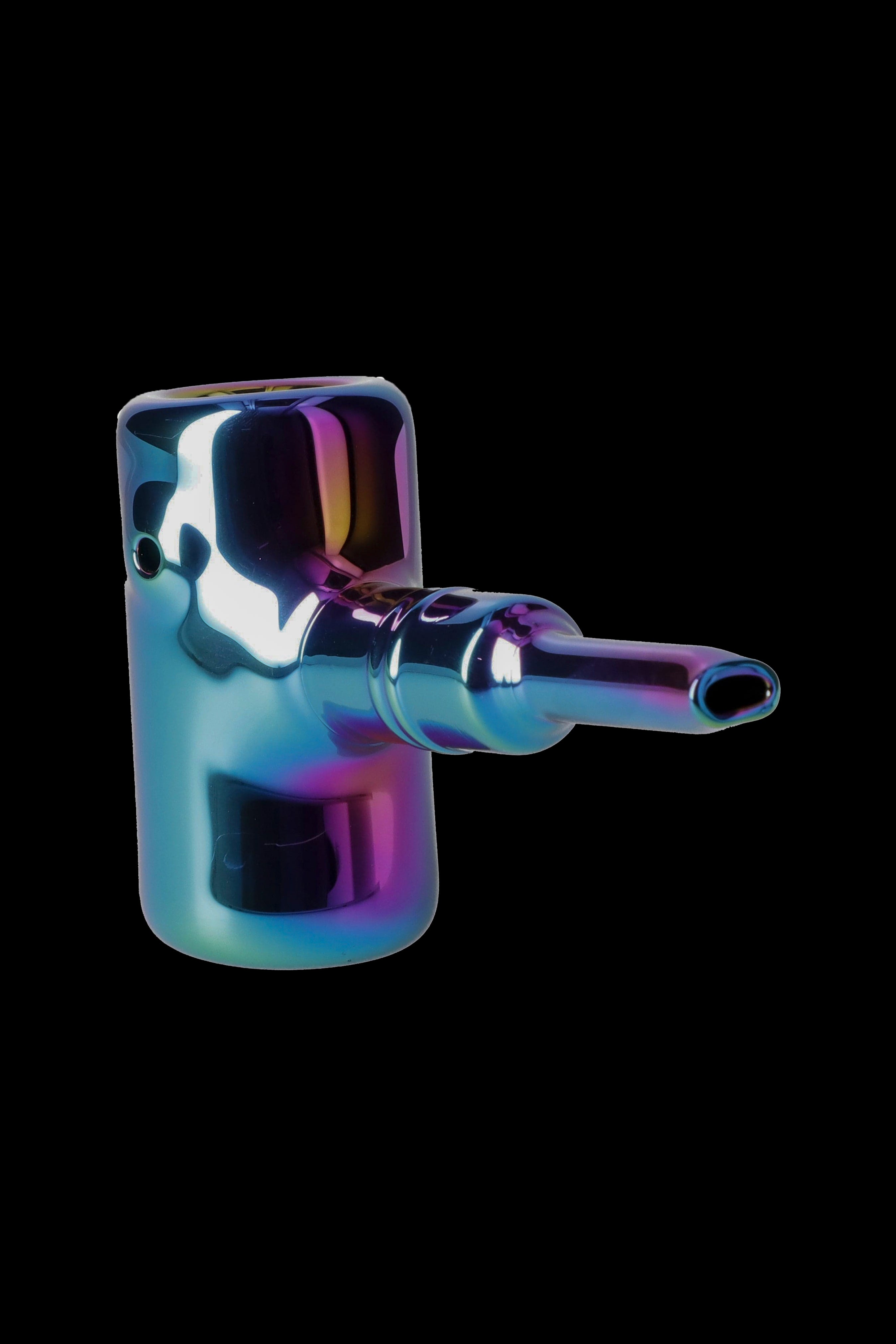 Iridescent glass rig for cannabis concentrate use.