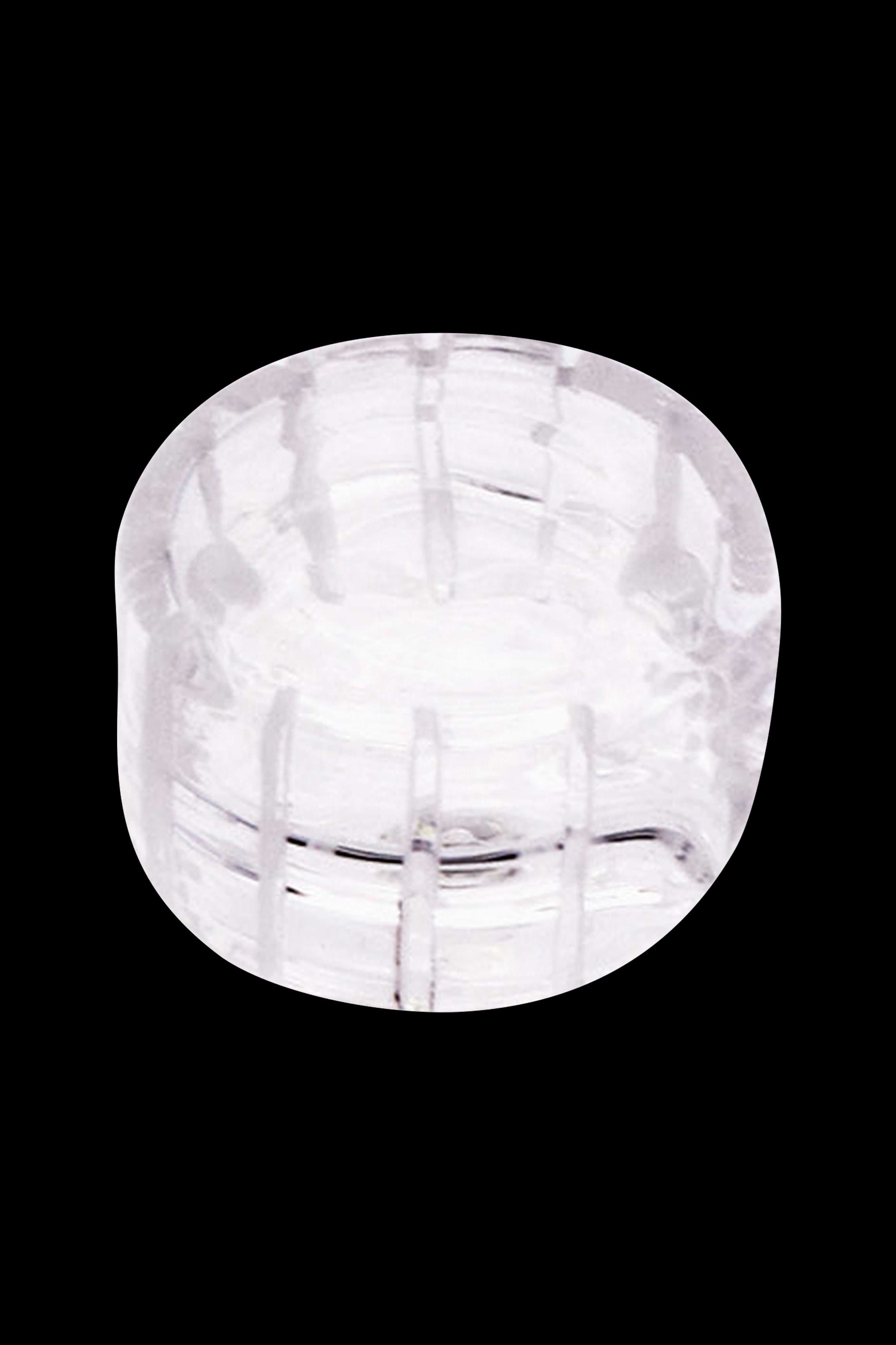 Clear glass cannabis water pipe, top-down view.