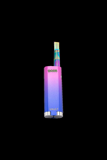 Purple and blue cannabis vaporizer with iridescent mouthpiece, branded "DOZE" and "Vault".