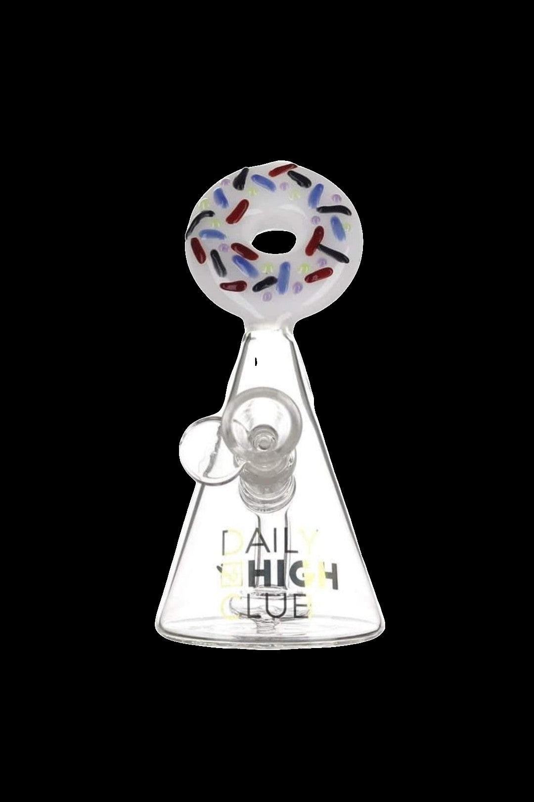 Glass oil rig shaped like a donut with branding text.