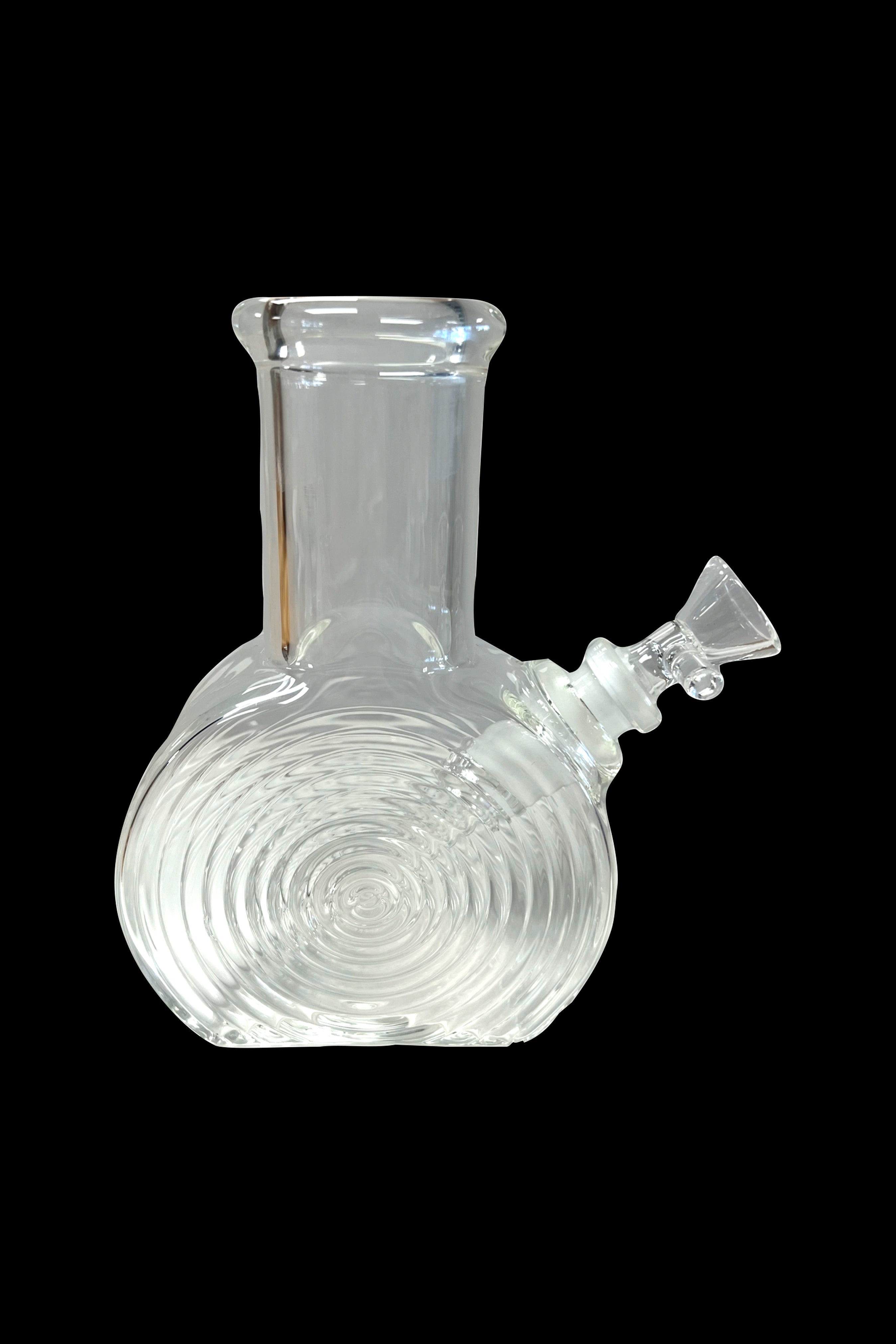 Clear glass bubbler water pipe for smoking cannabis.