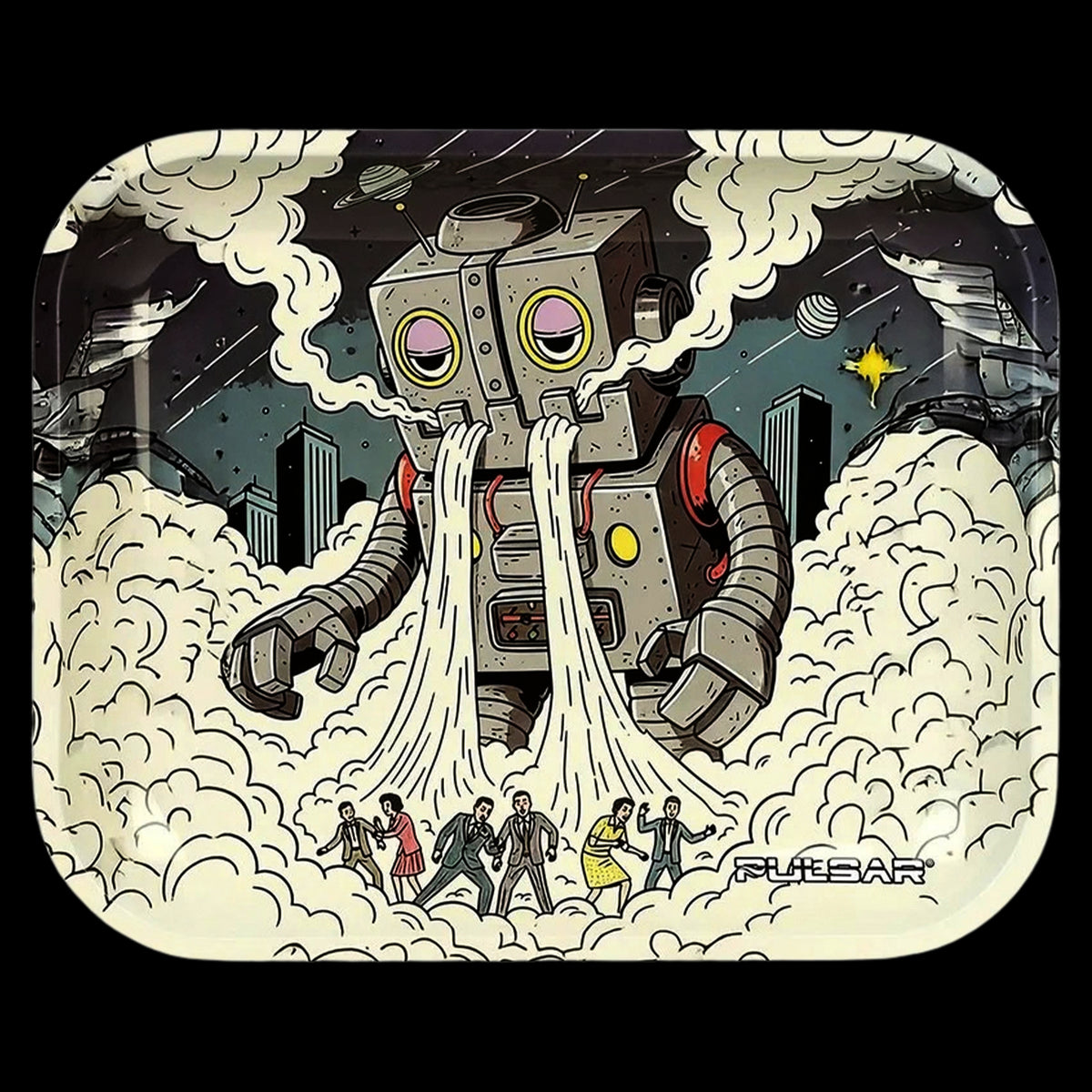 Pulsar Metal Rolling Tray - Attack of the Dope Bot / 13"x 11"
