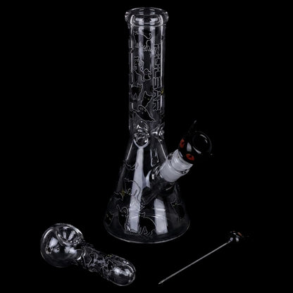 Pulsar Superstitious Kitty GLOW Glass Herb Pipe Duo - 9.75" / 14mm F