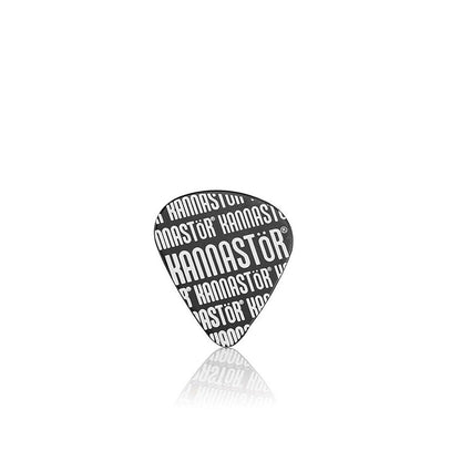 Centered front view of the black RYOT GR8TR Jar Body Grinder puck with white repeating "KANNASTÖR" text and soft reflection beneath