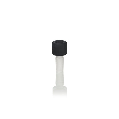 Centered front view of the RYOT Ceramic Maple Traveller Pipe showing a black ceramic bowl atop a frosted glass stem against a white background