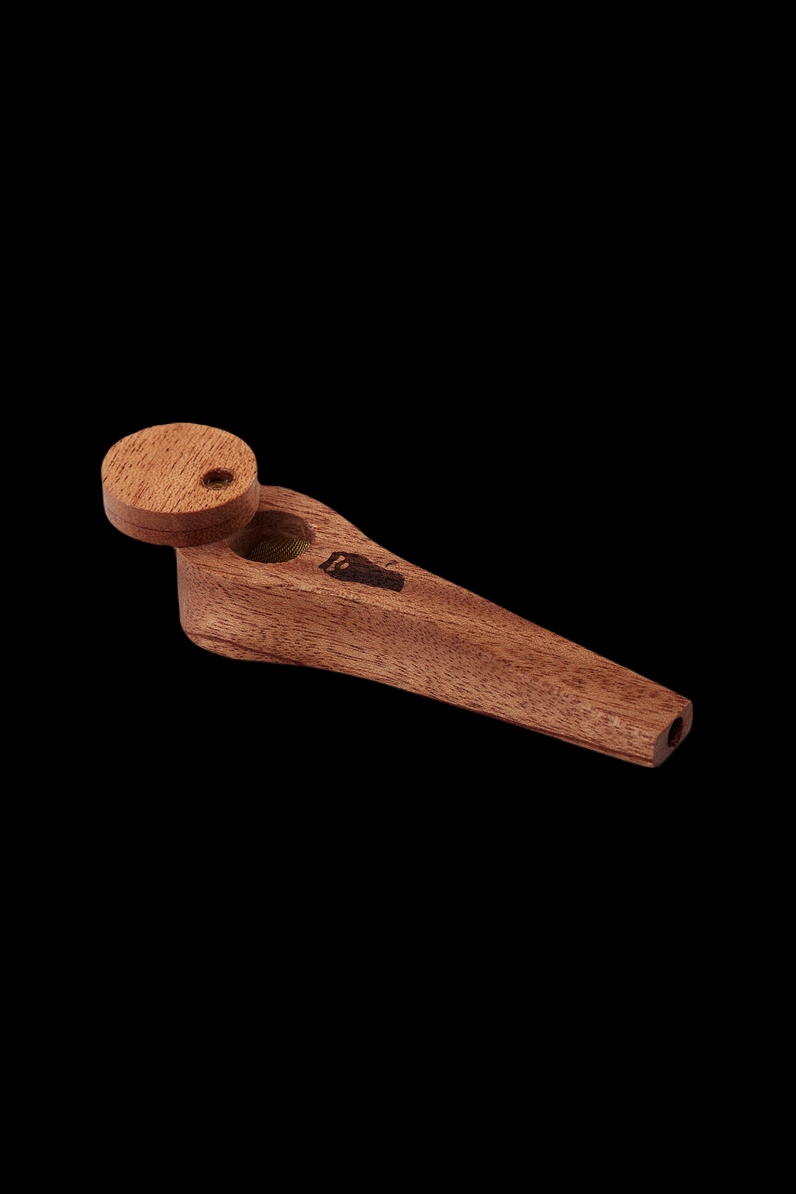 Wooden cannabis pipe isolated on a black background.