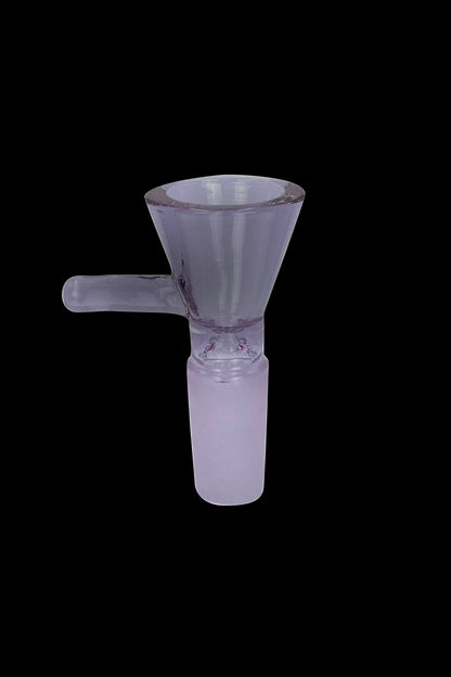 Lavender glass bowl for smoking, with a handle and glass connection point.