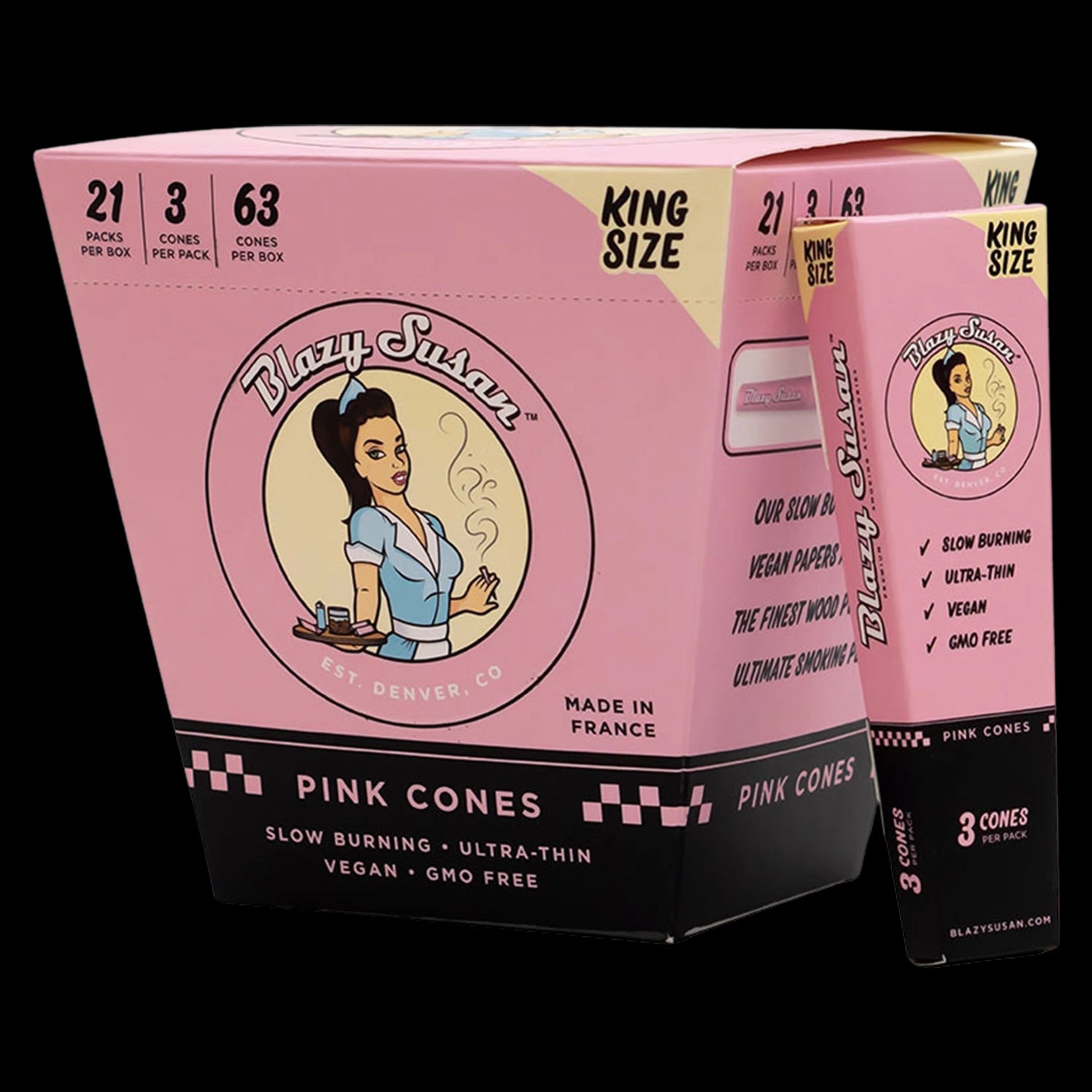 Blazy Susan King Size Pink Pre Rolled Cones - Display Box