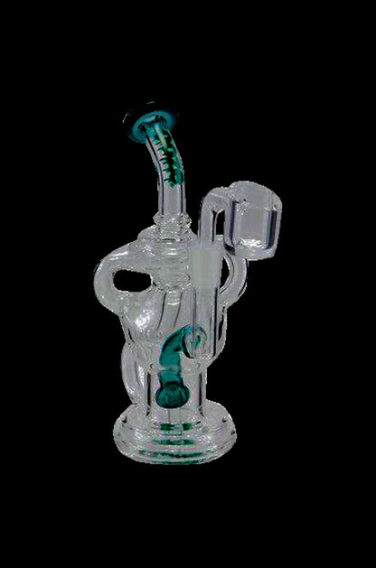 Clear glass water pipe (rig) with turquoise accents.
