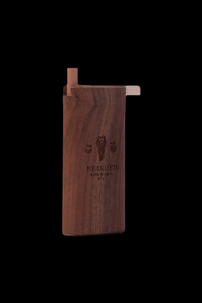 Wooden one-hitter pipe with “Bearded” branding, isolated on a black background.