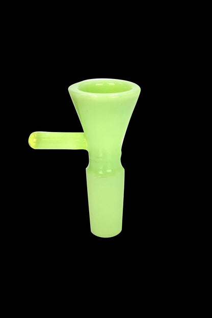 Green glass cannabis bowl with handle.