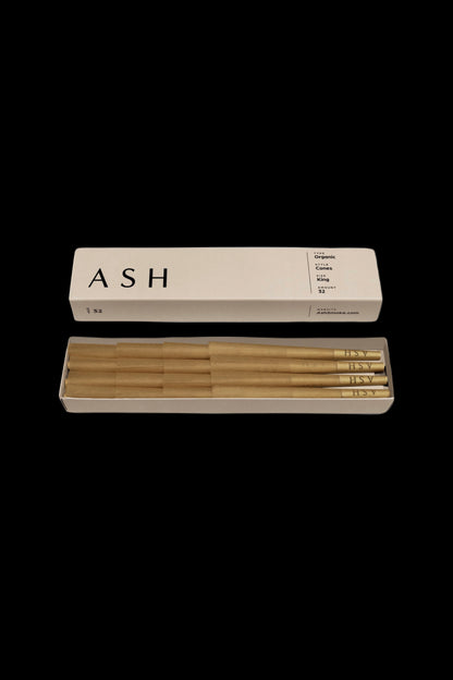Pack of organic rolling cones branded “ASH” with a minimalist design.