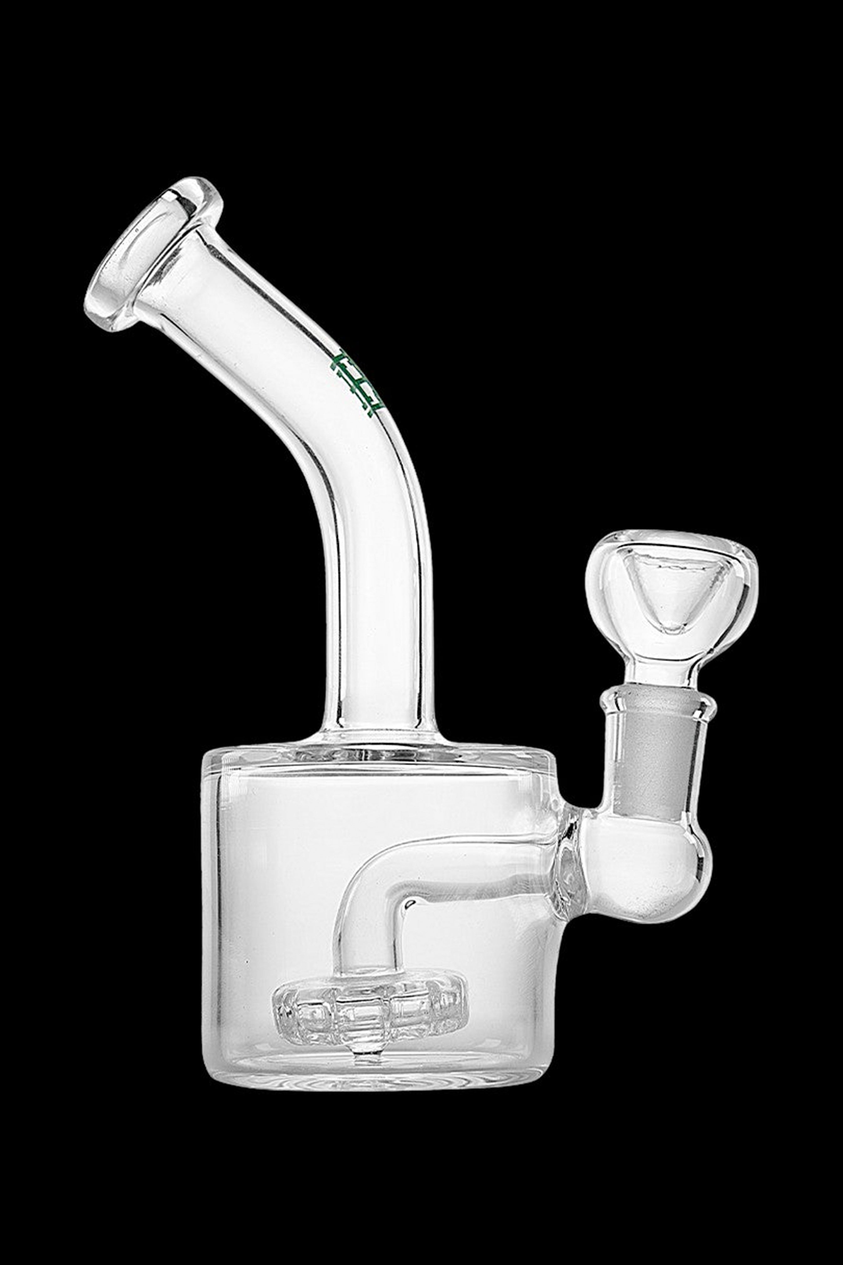 Clear glass bubbler with a removable bowl, featuring multiple diffusion chambers.