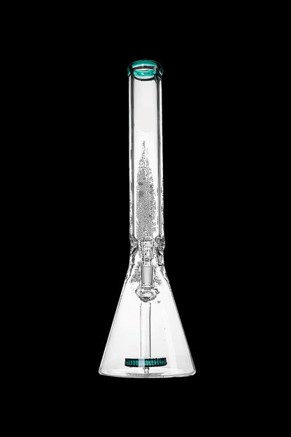 Clear glass bong with bubbling water, isolated on black.