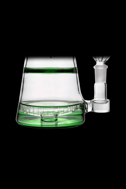 Green glass bubbler with a clear glass stem.