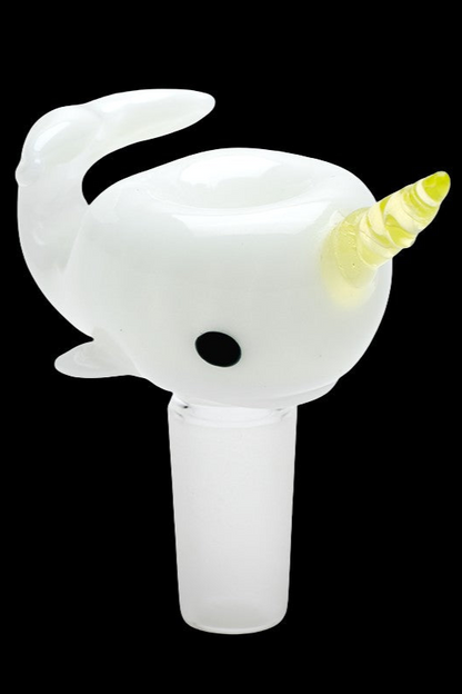 White glass unicorn-shaped smoking piece with a long stem.