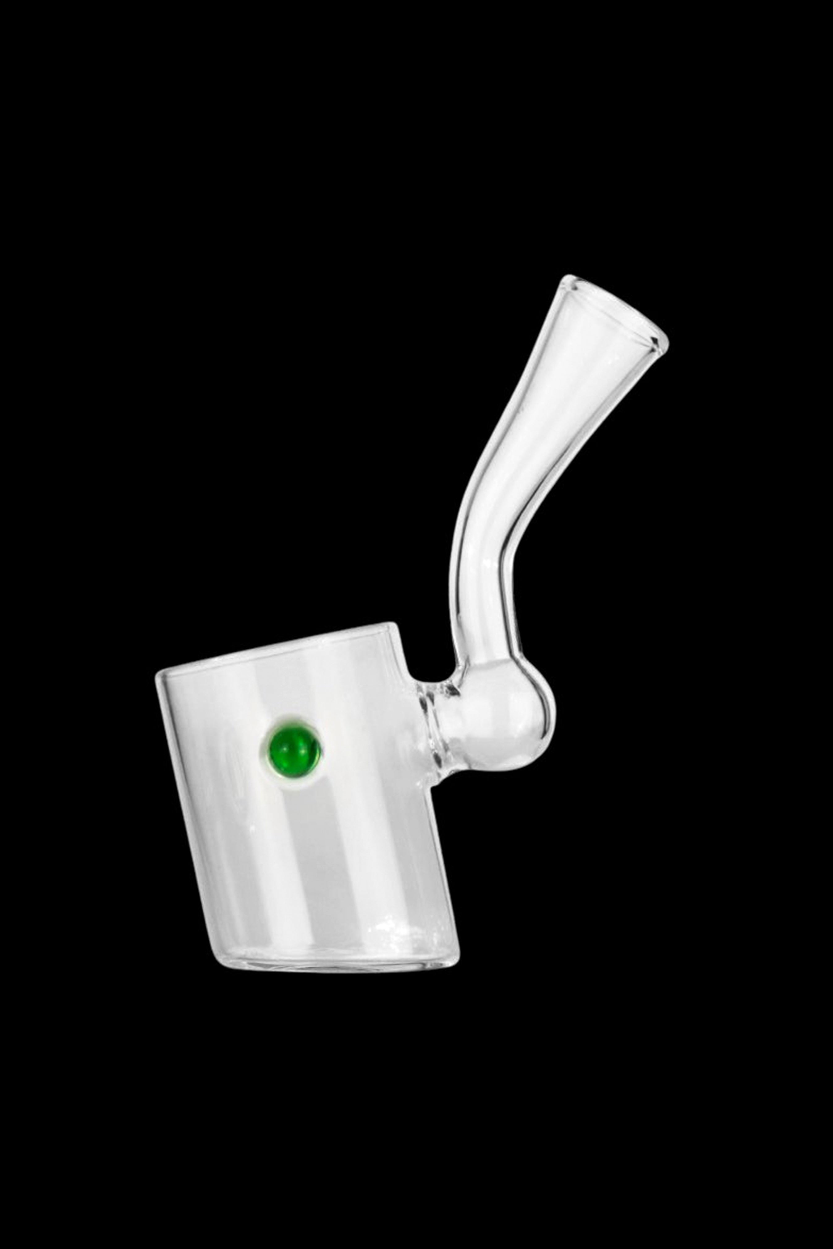 Clear glass bubbler with a green accent.