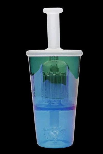Blue and green glass bubbler water pipe.