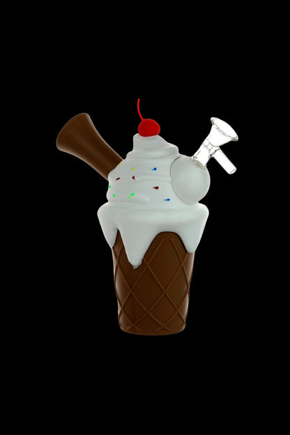 Ice cream cone-shaped glass pipe with a cherry on top.