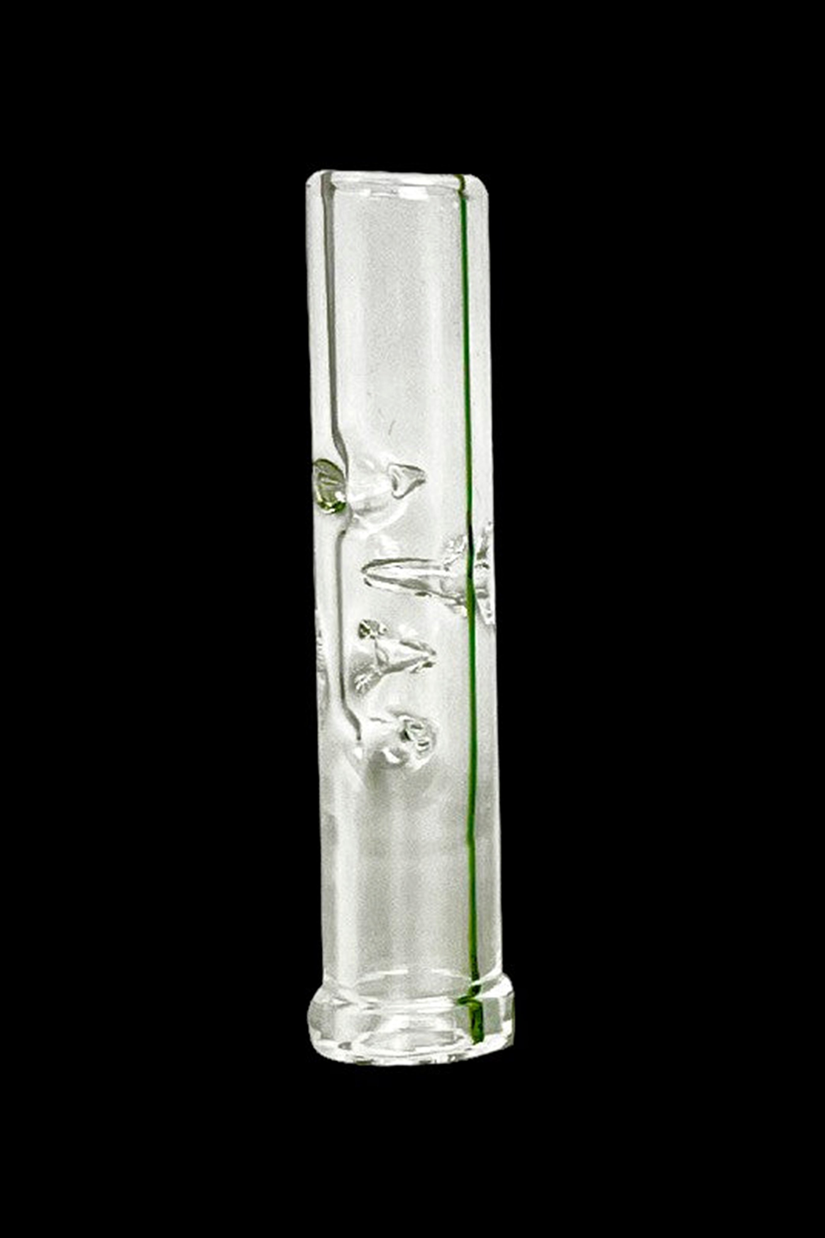 Clear glass smoking tube with etched designs.