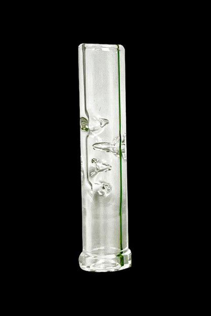 Clear glass smoking tube with etched designs.