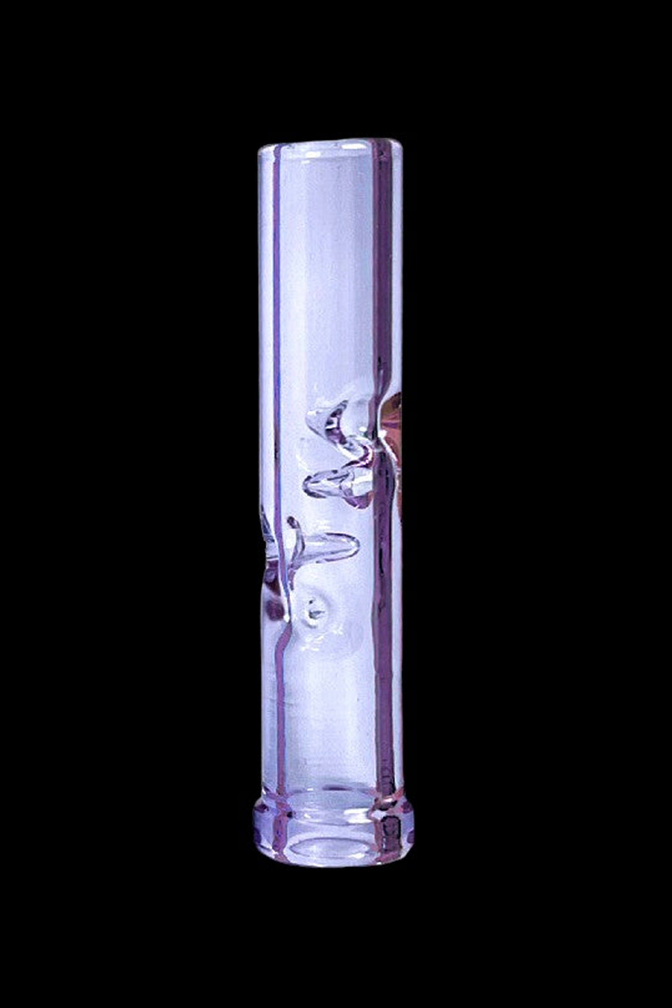 Purple glass smoking tube with etched design.