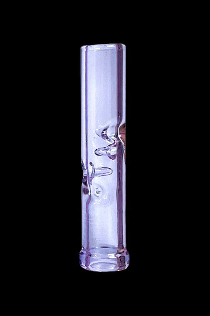 Purple glass smoking tube with etched design.