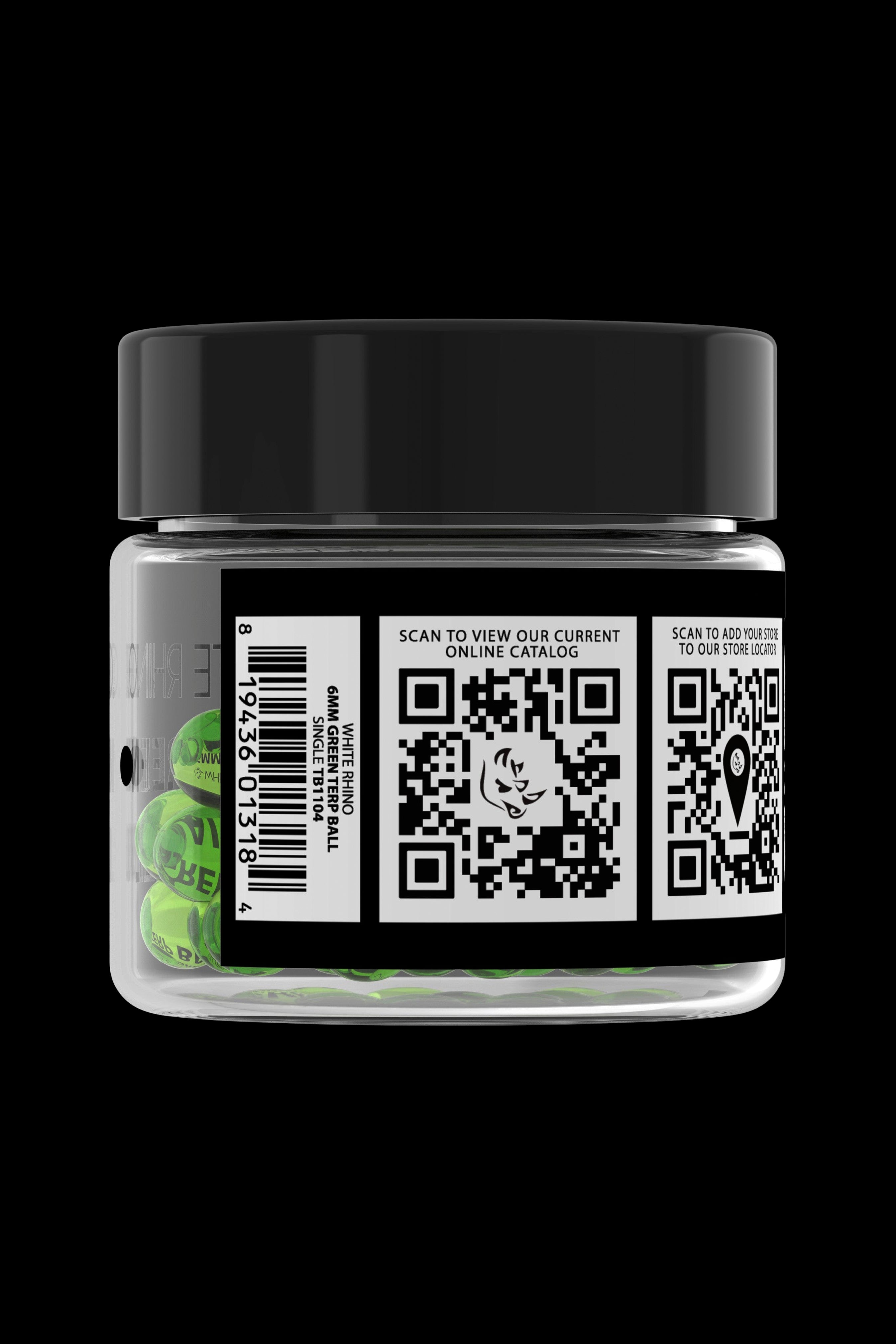 Cannabis accessory jar label with QR codes and product information.