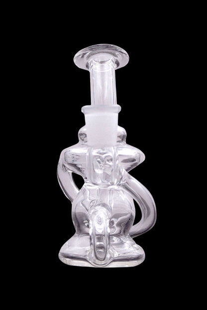 Clear glass dab rig with intricate sculptural design.