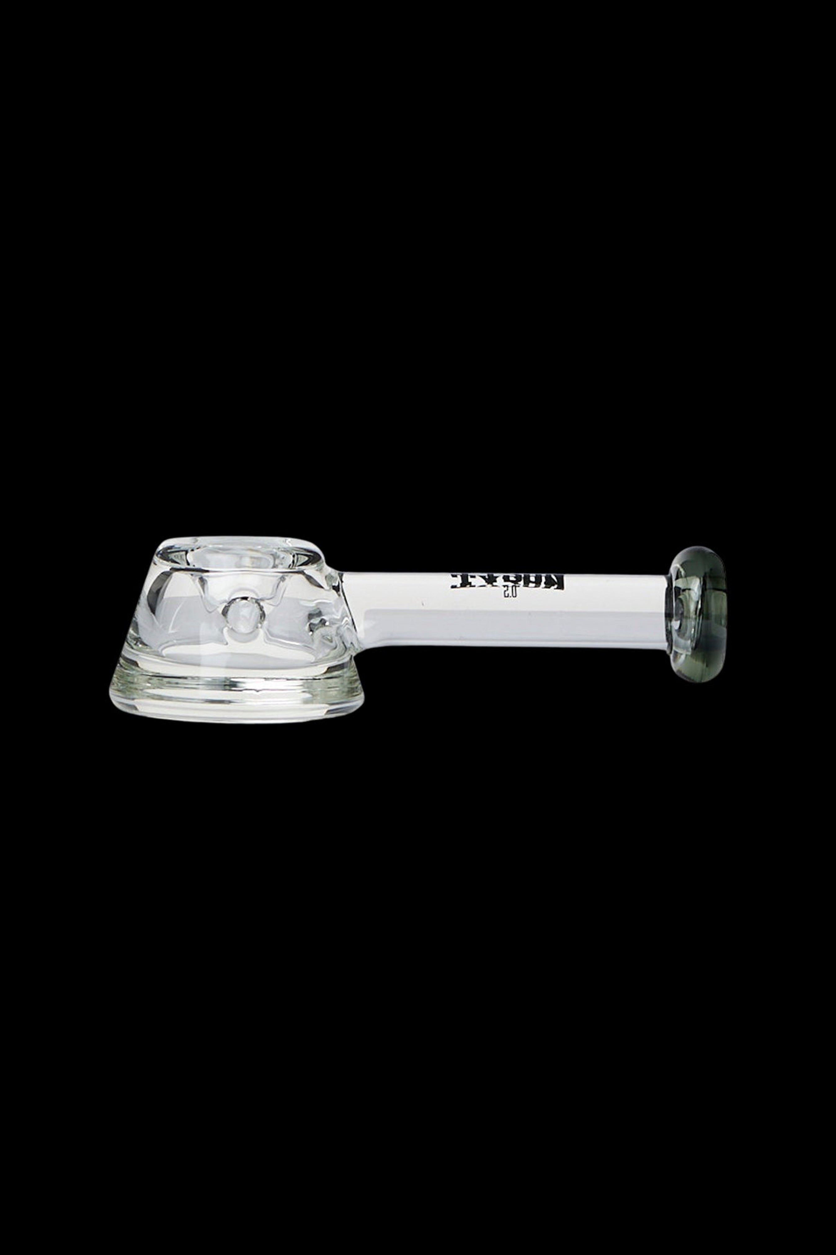 Clear glass bubbler with ice catch and mouthpiece.