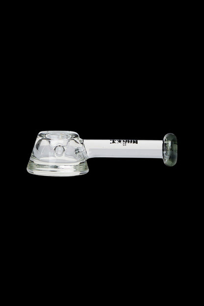 Clear glass bubbler with ice catch and mouthpiece.