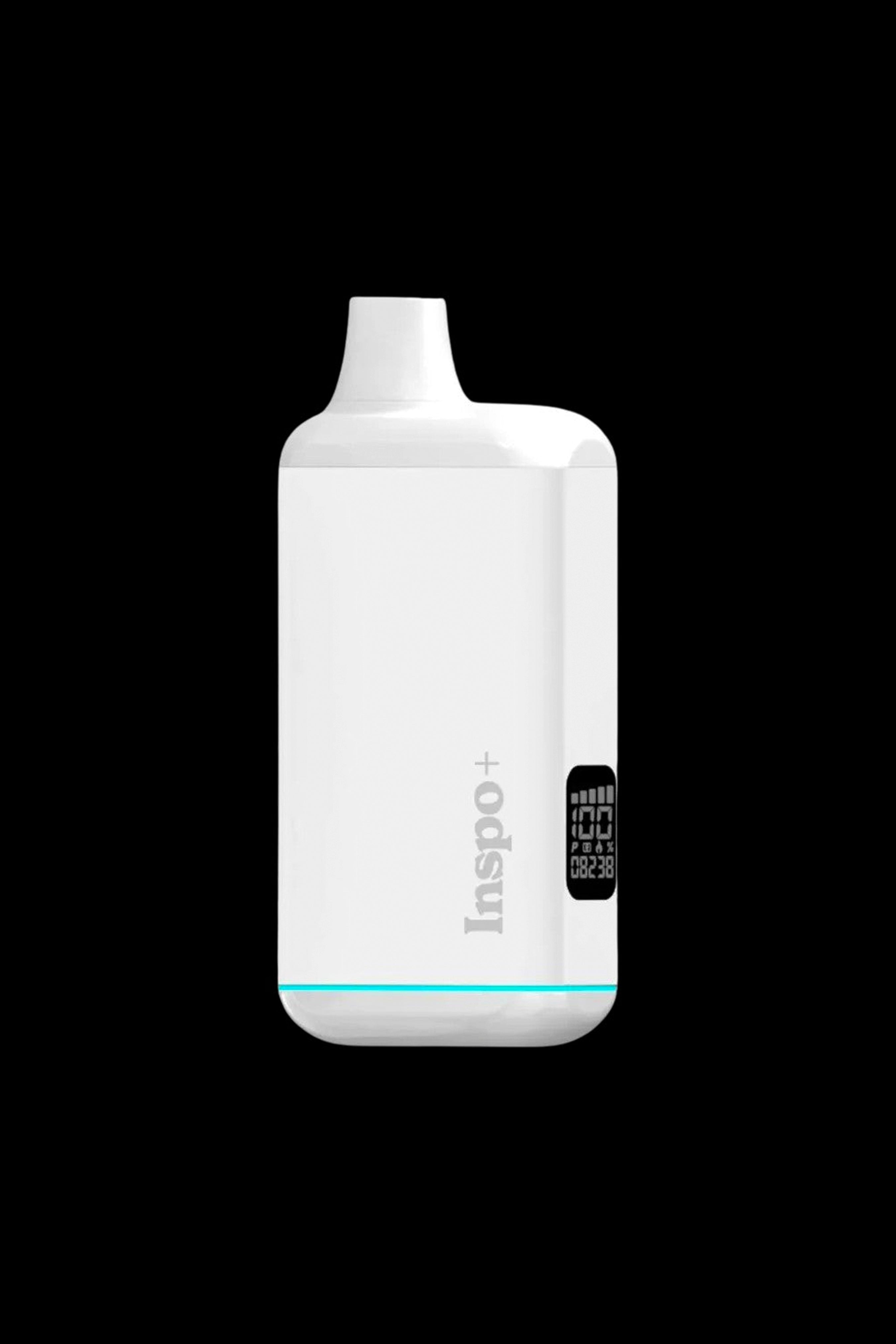 White cannabis vape pen with digital display.