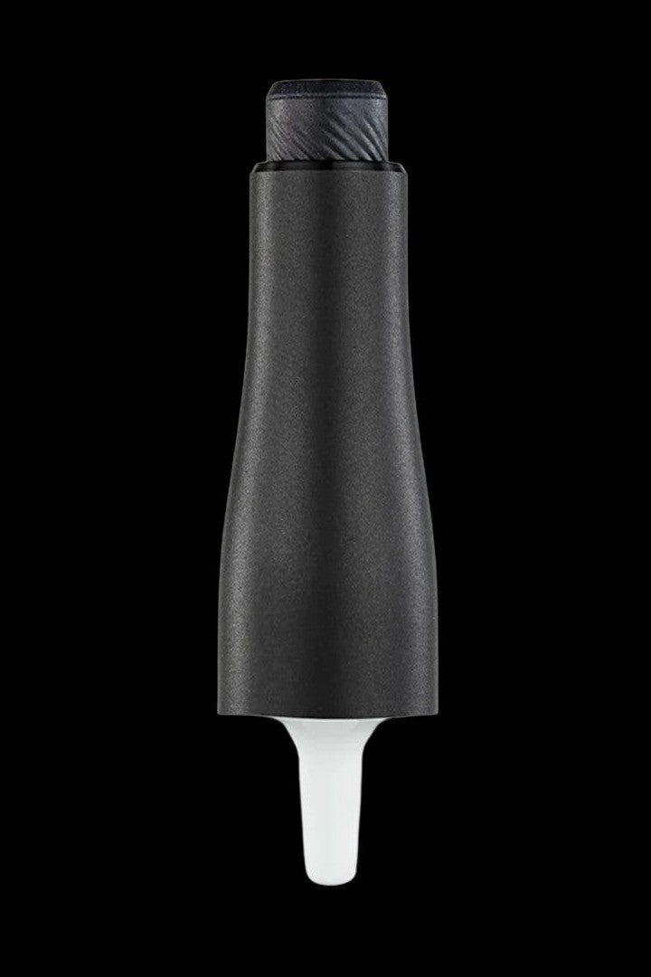 Black cannabis oil vape cartridge with white mouthpiece tip.