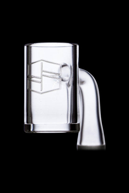 Clear glass dab rig insert with branded logo.