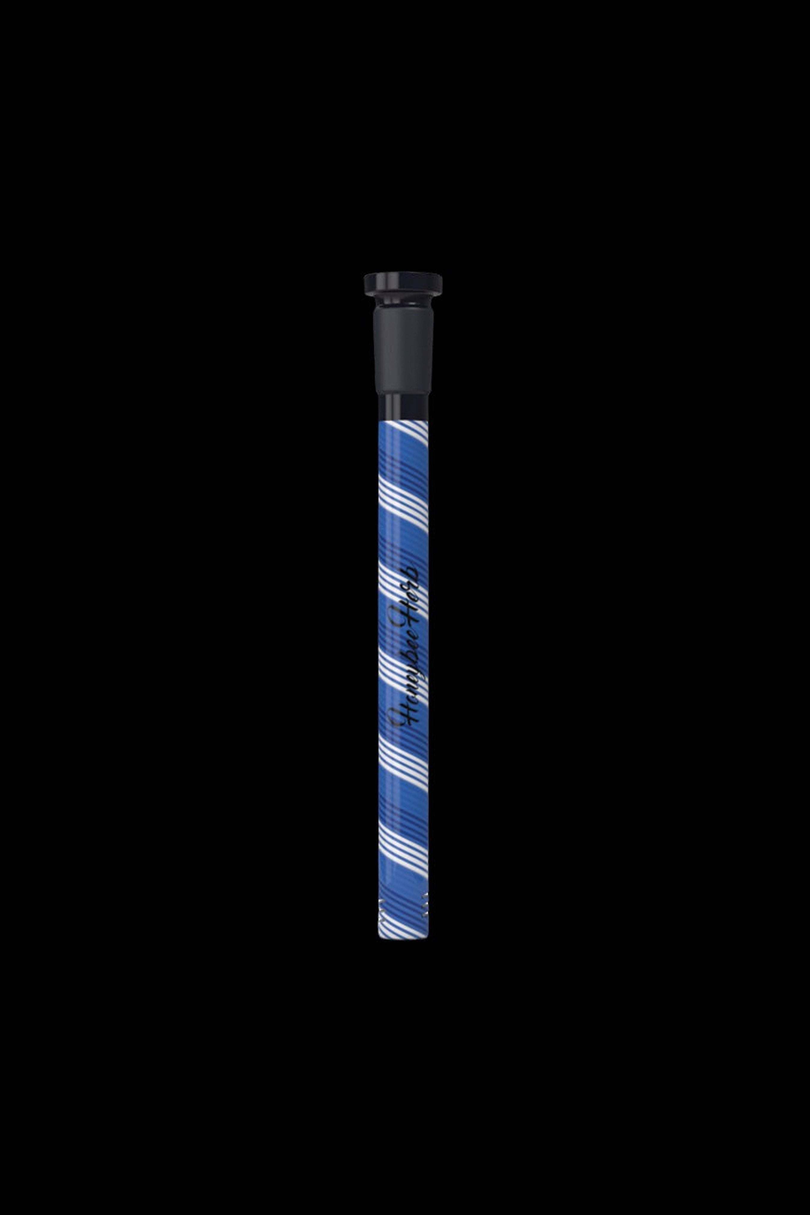 Glass cannabis pipe with striped pattern.