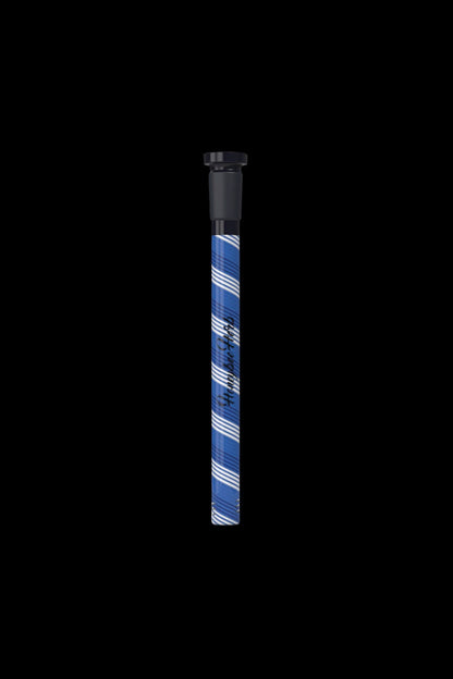 Glass cannabis pipe with striped pattern.