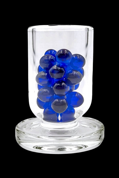 Close-up front view of The Stash Shack Sapphire Terp Pearls - 2pc showing clustered translucent blue glass spheres inside a clear glass tube.
