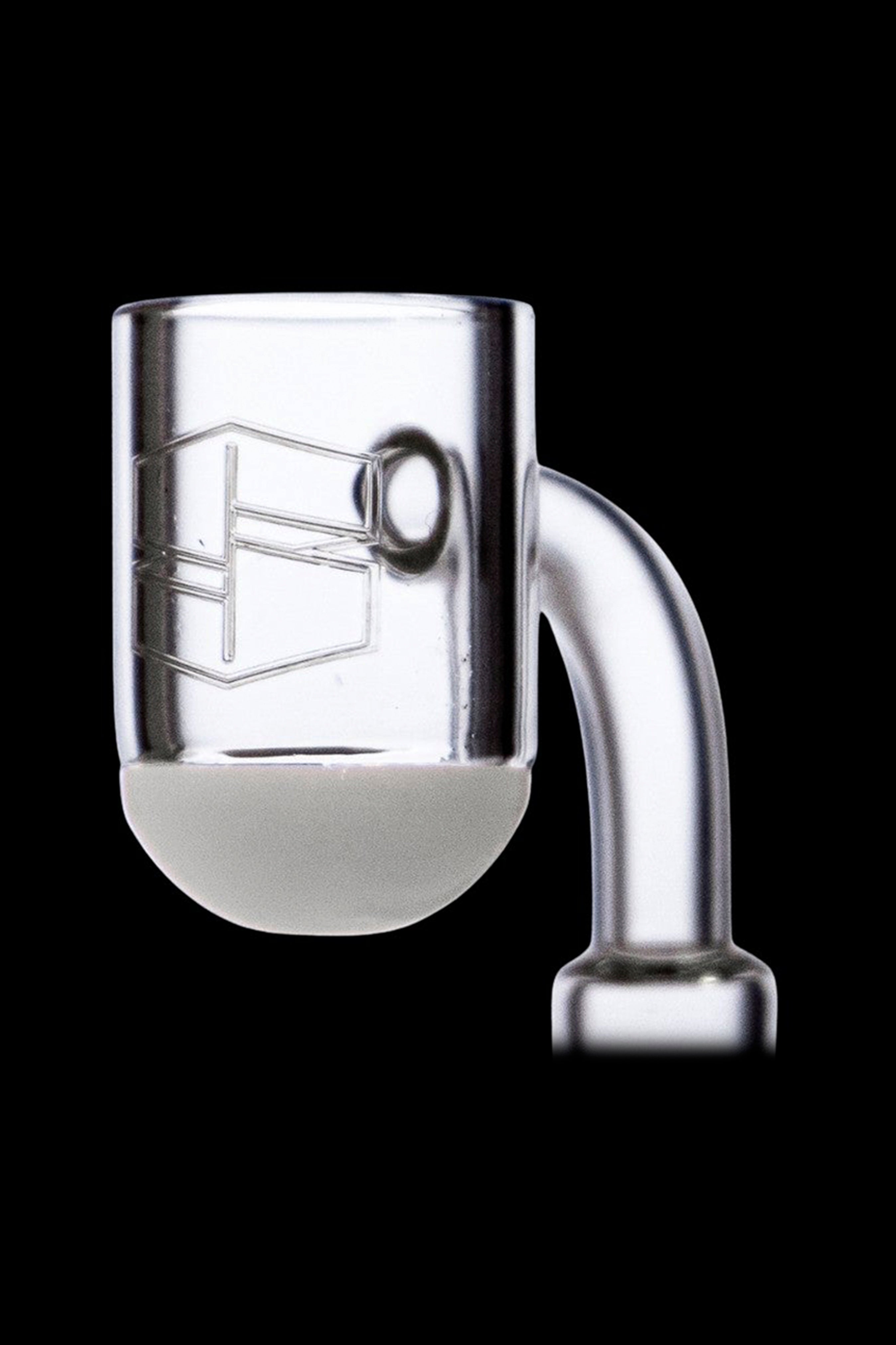 Clear glass dab rig insert with etched design.