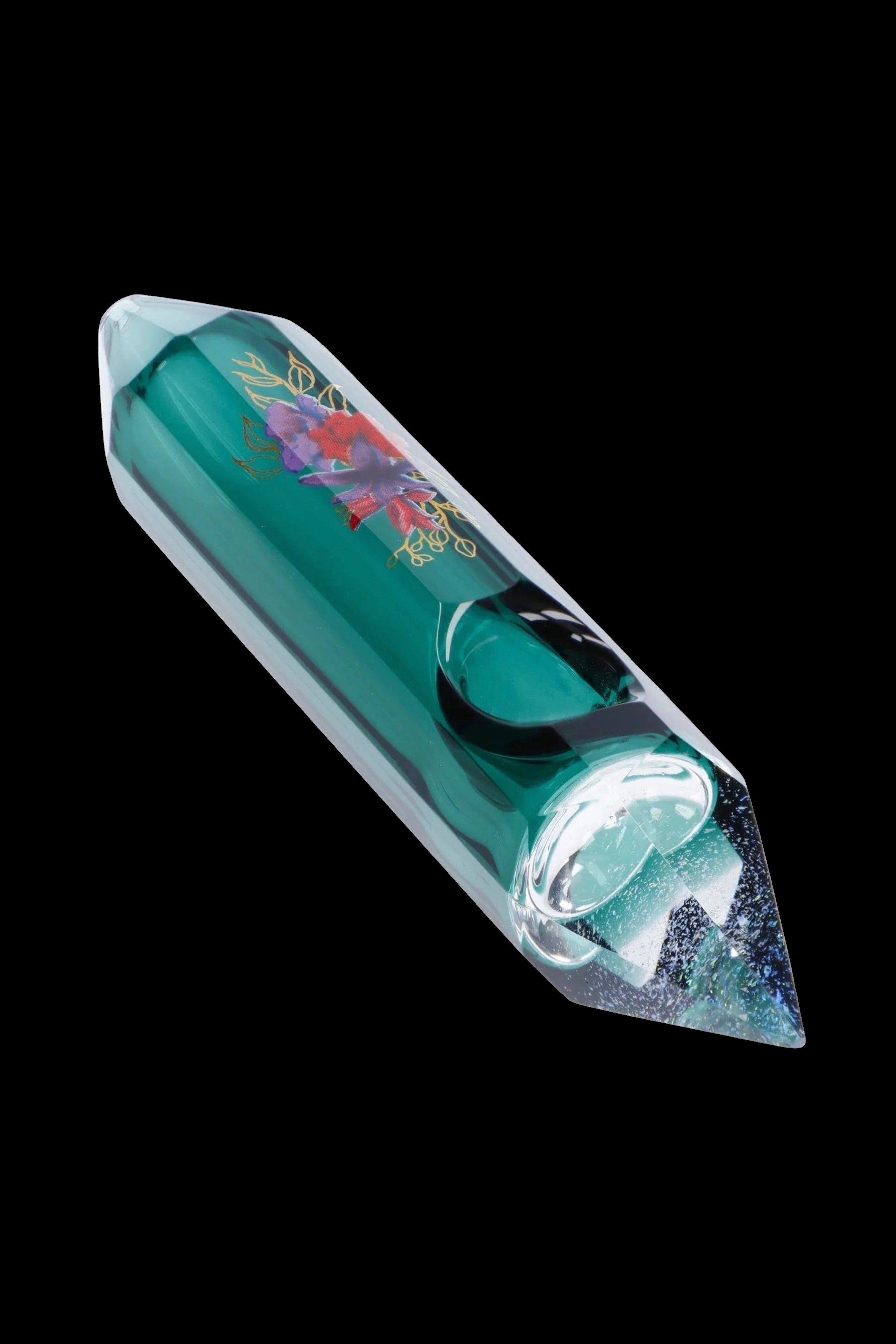 Famous Design Floral Lush Crystal Hand Pipe - Teal