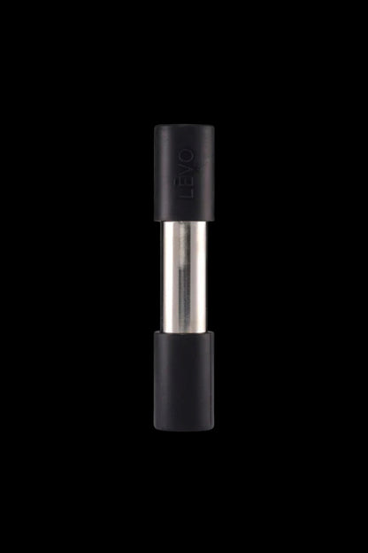 Sleek black and silver cannabis oil vape pen isolated on a black background.