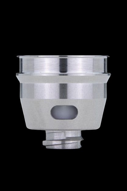 Silver cannabis oil rig carb cap with airflow control.