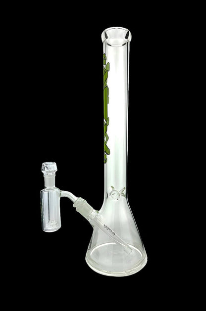 Clear glass bong with botanical decals and a separate glass bowl piece.