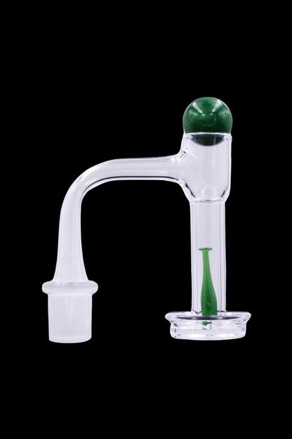 Green and clear glass oil dome with a joint for use with a dab rig.