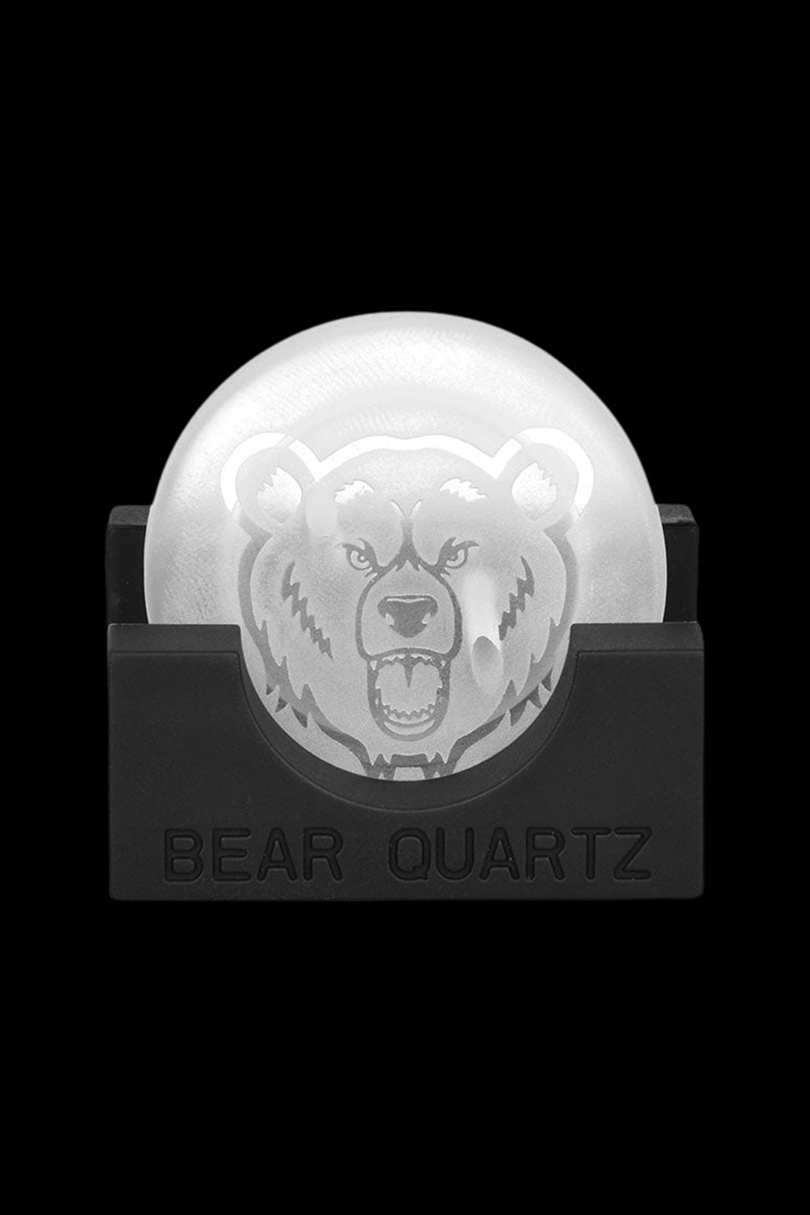 White quartz dab nail with a bear graphic and “BEAR QUARTZ” text on a black base.