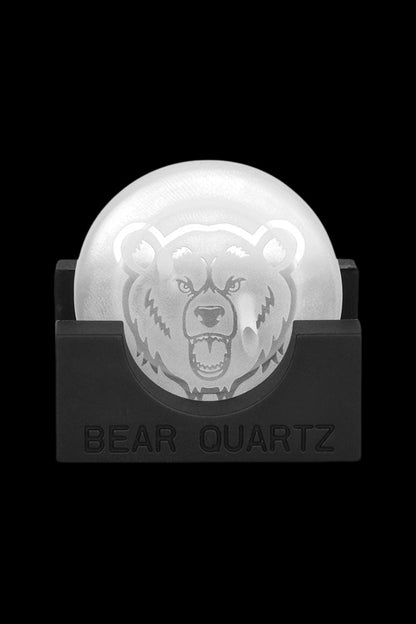 White quartz dab nail with a bear graphic and “BEAR QUARTZ” text on a black base.