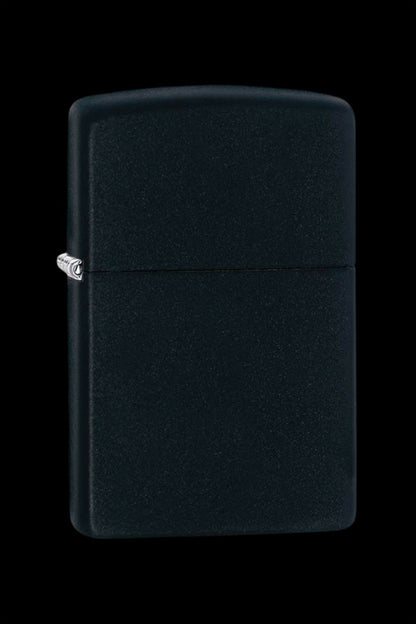 Black Zippo-style lighter, closed.