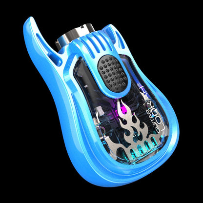 Blue electric dab rig with flame graphics.