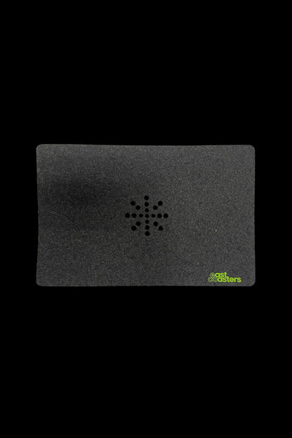 Black smell-proof bag with a circular pattern of small holes, branded "Coast Coasters."