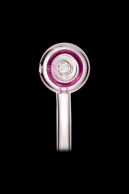 Pink glass pipe for smoking cannabis.