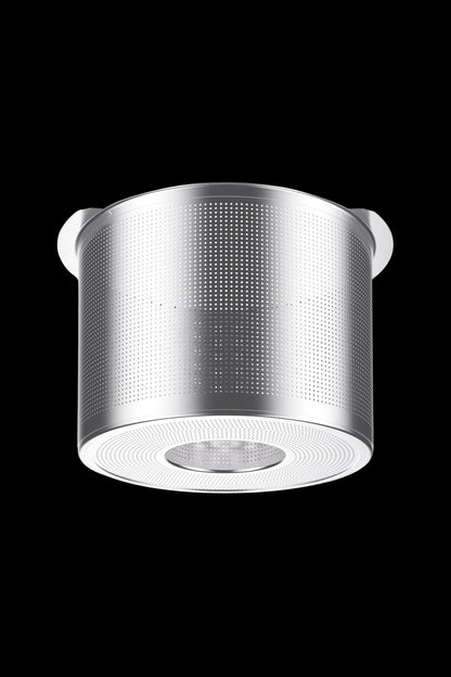 Silver cannabis carbon filter for odor control, studio shot.